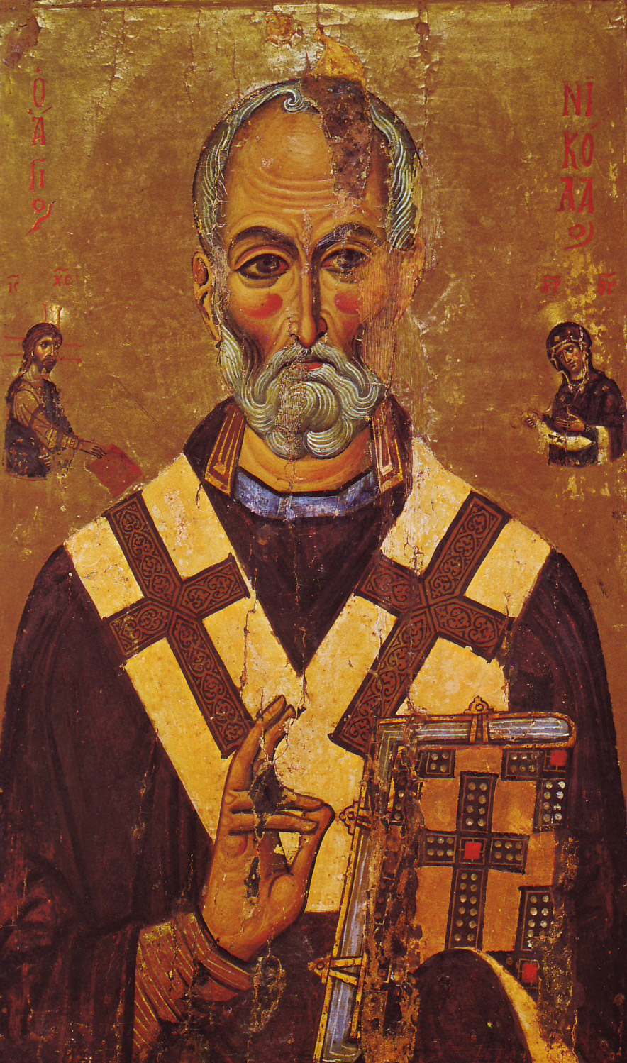 Half-length portrait showing Saint Nicholas of Myra. First half of the 13th century. 82 x 56.9 cm